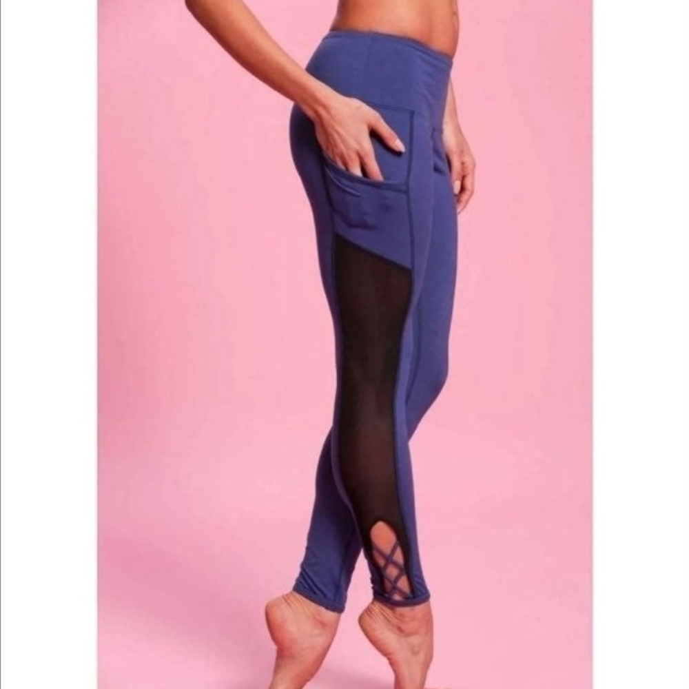 POPFLEX Navy/Plum Leggings with Black Mesh Panels